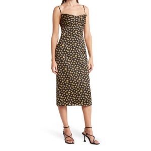 WeWoreWhat Black and Gold cowl neck satin Floral Midi Dress